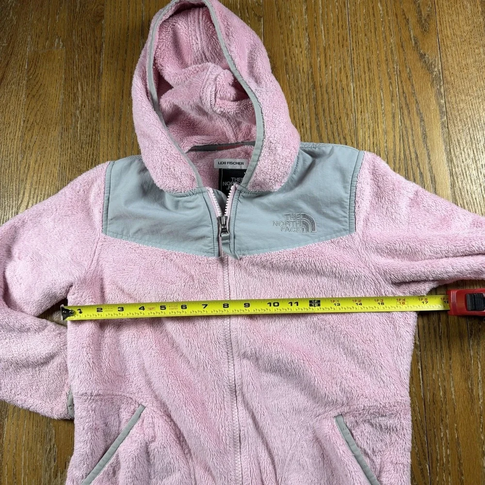 The North Face Jacket Girls Medium Pink‎ Fleece Hooded Full Zip Outdoor Winter